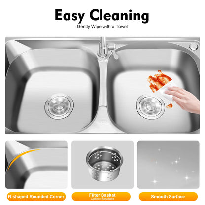 Freistehendes Doppelwaschbecken-Set aus Edelstahl mit Wasserhahn, 3-stufiges Aufbewahrungs-Küchenspüle-Set für den gewerblichen Gebrauch in der Küche, Wäsche