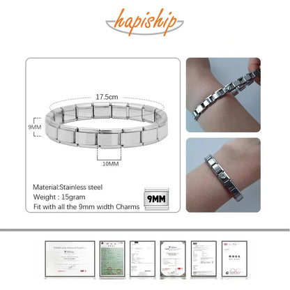 Hapiship New Women's Jewelry 9mm Width Itanlian Elastic Charm Bracelet Fashion Stainless Steel Bangle ST-.
