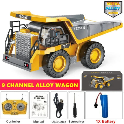 4WD Remote Control Excavator Toy Radio Controlled RC Dump Truck Vehicle Crawler Bulldozer Construction Car Gifts for Kids Boys