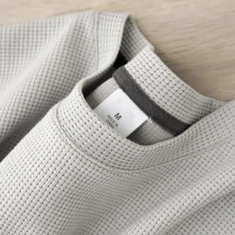 Men's Summer Waffle Round Neck Short Sleeve T-Shirt Comfortable Breathable Short-Sleeved Top for Casual Wear.