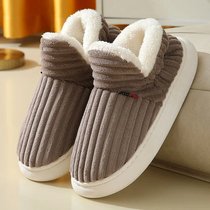 Bebealy New Winter Men Slippers Warm Cotton Shoes Men Indoor Fluffy Fuzzy Men Boots Outdoor Nonslip House Ankle Boots Shoes Men