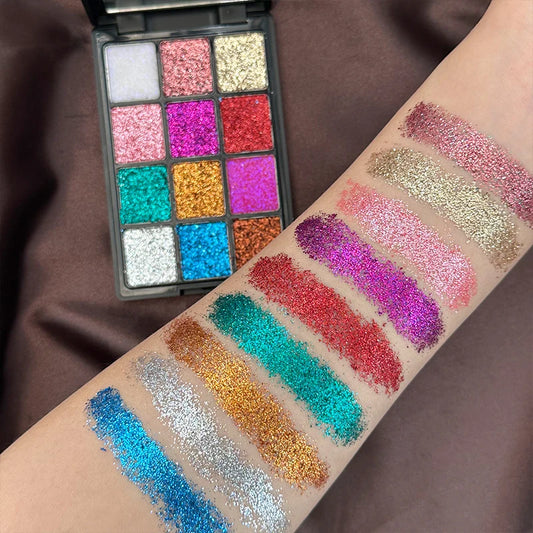12-Color Glitter Eyeshadow Palette- Highly Pigmented,Long-Lasting Diamond Metal and Matte Shades for a Dazzling Eye Makeup Look.