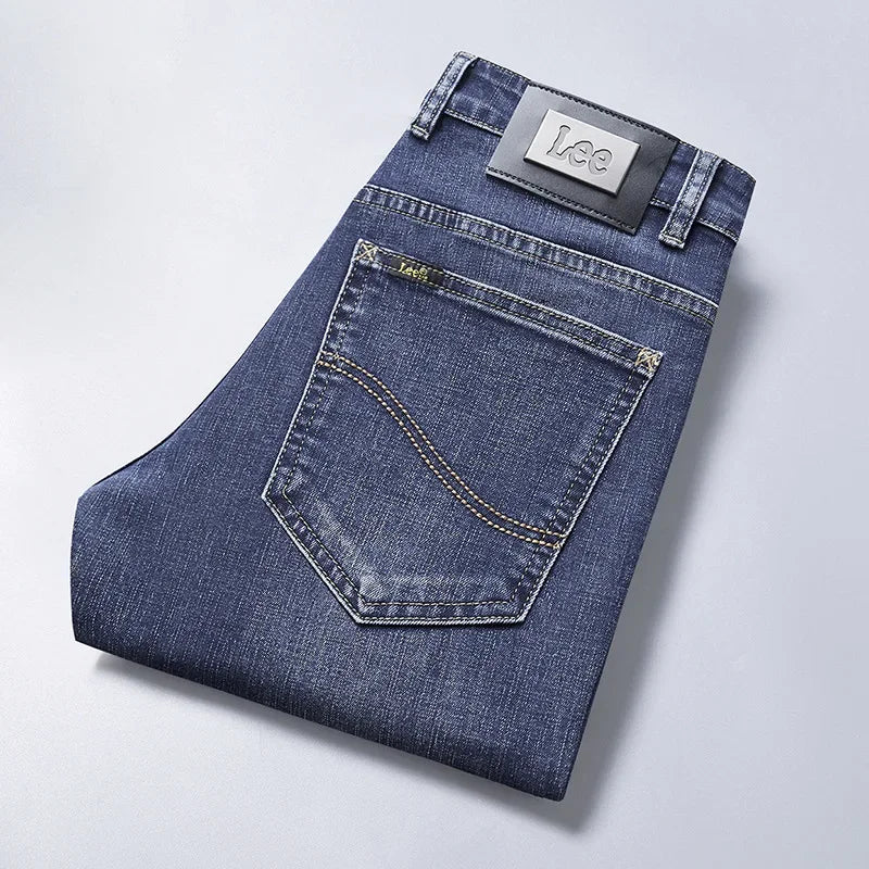Lee Dex Jeans Men's Autumn/winter New Loose-fit Straight-leg Versatile Mid-age Men's Wear Business Casual Long Pants.