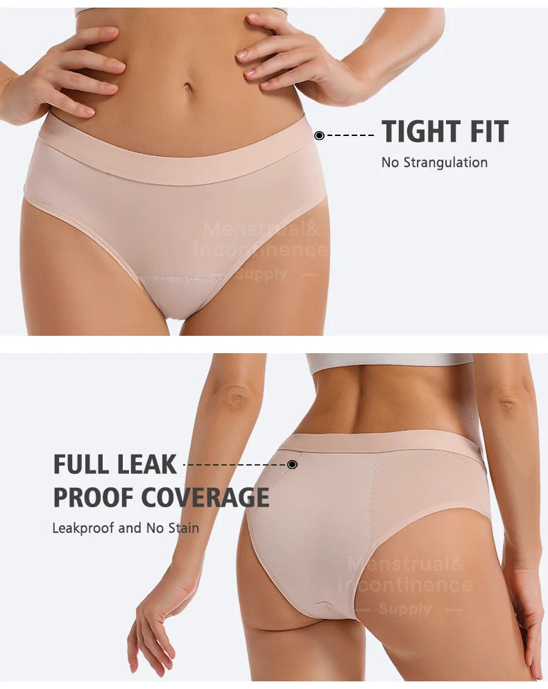 Menstrual Panties Bamboo Fiber Reusable Breathable 4-Layer Leakproof Protection Period Underwear Fast Absorbent.