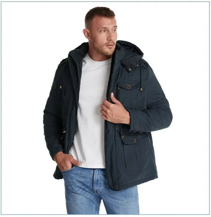Men's Jacket WINTER USA SIZE Large SIZE Lamb Fleece JACKETS Hooded Cotton Thickened Multi Pocket Casual Mid length Coat