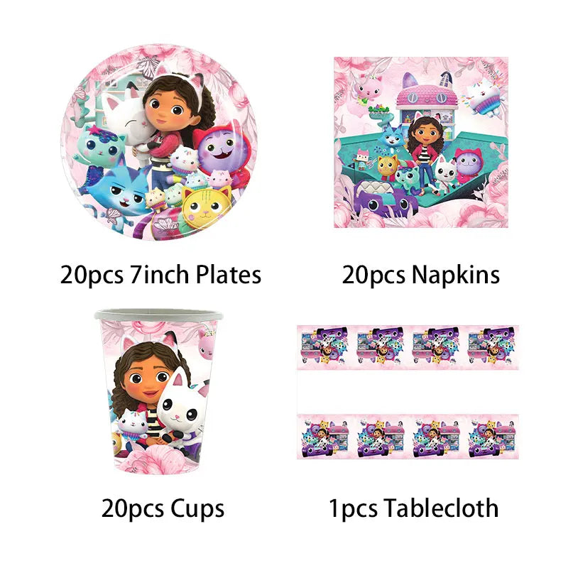 Disney Gabby Puppenhaus Geburtstag Party Dekoration Ballon Servietten Kinder Einweggeschirr Thema Party Supplies Kinder Geschenke