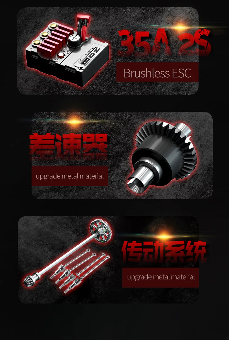 Teeggi 16101 /16102 PRO 1:16 High Speed RC Car With LED Light Drift 70KM/H 4WD RC Off-Road Car Monster Truck Toy For Kid Gifts