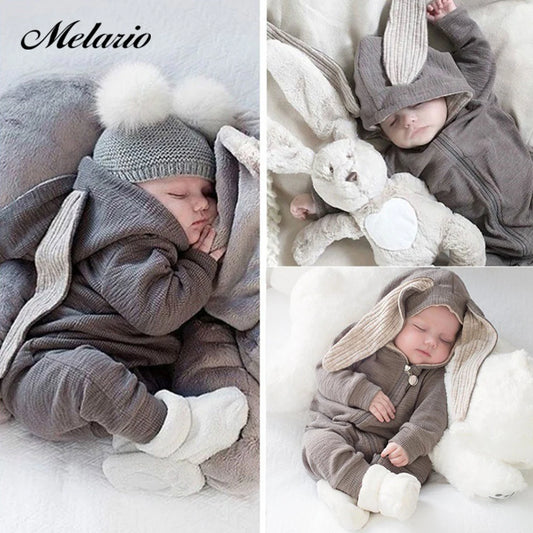 Melario Jungen Langarm Kleidung Baby Kinder Große Ohren Kaninchen Body Mädchen Baby Mit Kapuze Reißverschluss Creeper Strampler