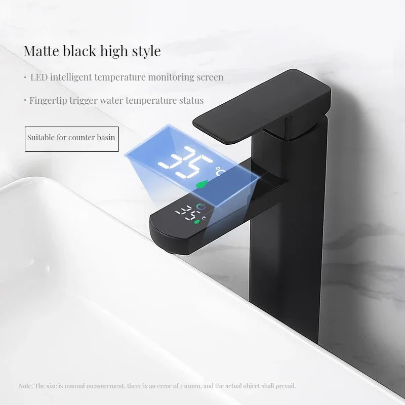 Digital Basin Faucets Smart Bathroom Faucet Shower Room Taps Water Temperature LED Black White Sink Tap Rotating Stainless Steel
