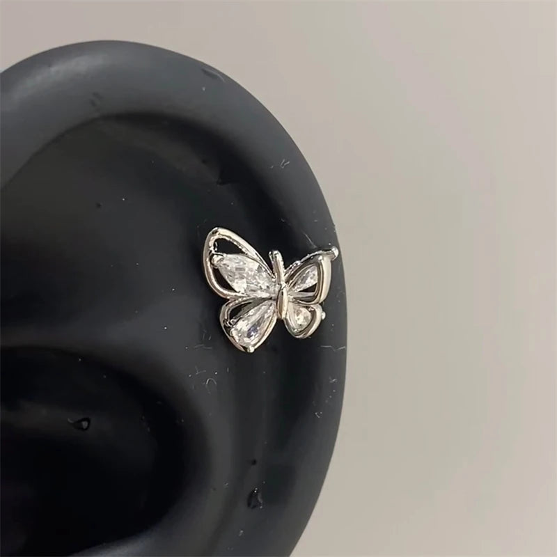 1pcs Quality Shiny Cross Zircon 316L Stainless Steel Ear Bone Nail Y2K Style Silver Color Earring for Women Cochlear Accessories.