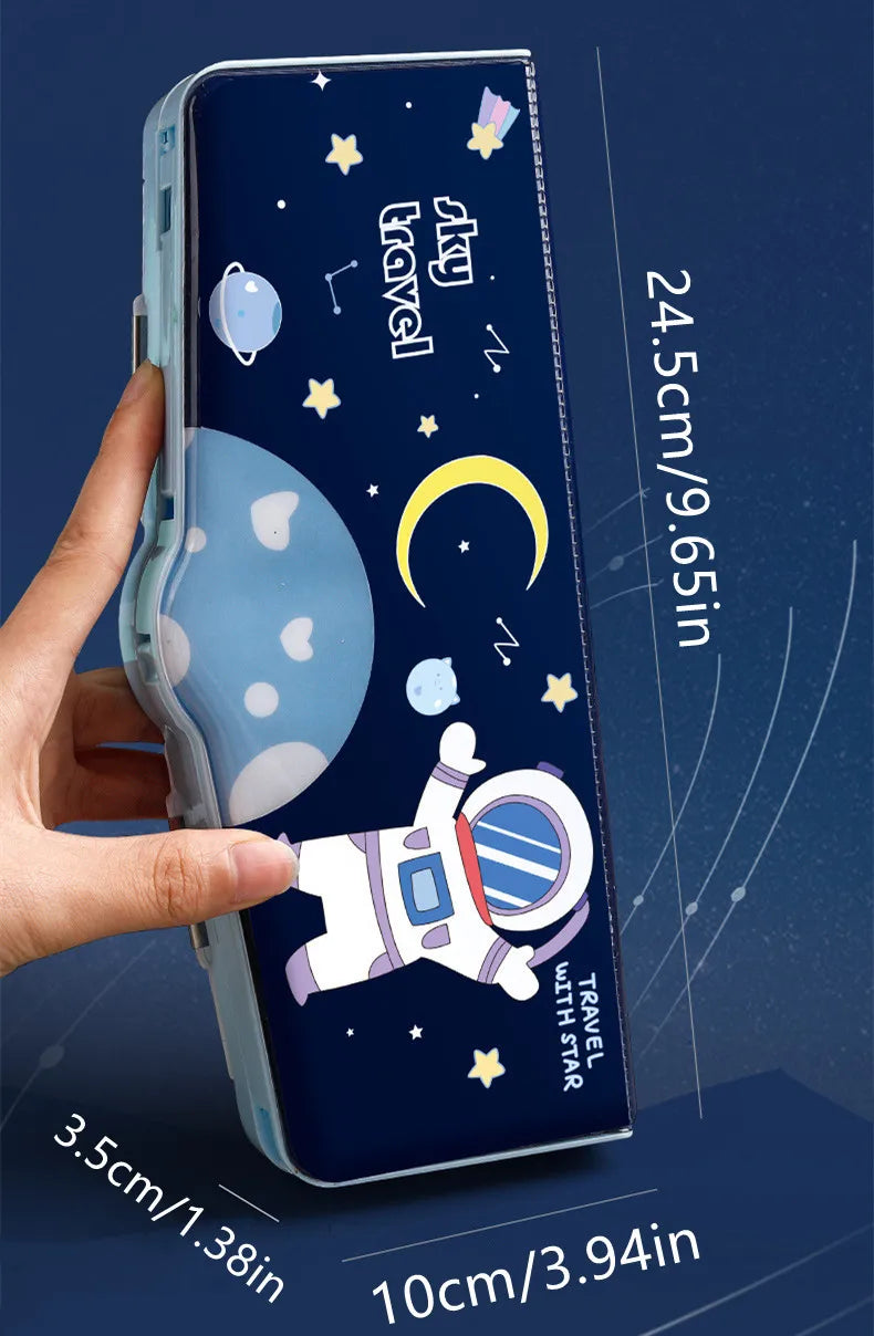 Mechanisches, verformbares, niedliches Federmäppchen mit Stifteinsatz, multifunktionaler Schlüsselschalter, Cartoon-Aufbewahrungsbox für Schule und Schreibwaren aus Kunststoff.