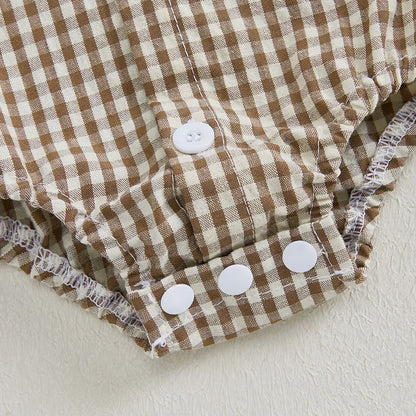 Kleinkind Niedlicher Gitter Revers Overall Kleinkind Dünner Stil Freizeit Einteiliger Baby Herbst Body
