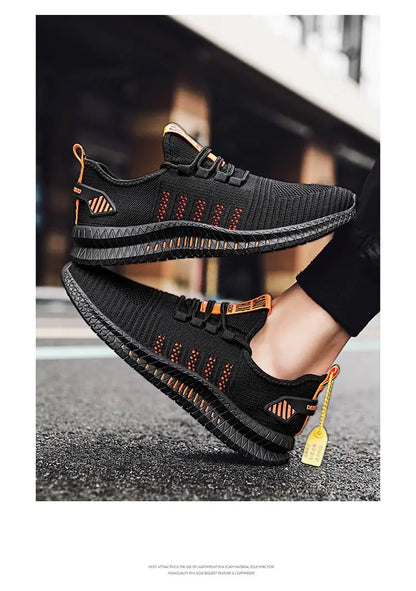 Men's sneakers lace-up flying woven through casual shoes vulcanized lightweight flat comfortable running shoes plus size 48.
