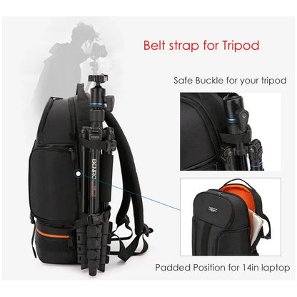 JINNUOLANG Professional Digital SLR Camera Backpack Large Photography Bag Tripod Holder Waterproof Rain Cover Outdoor Hiking.