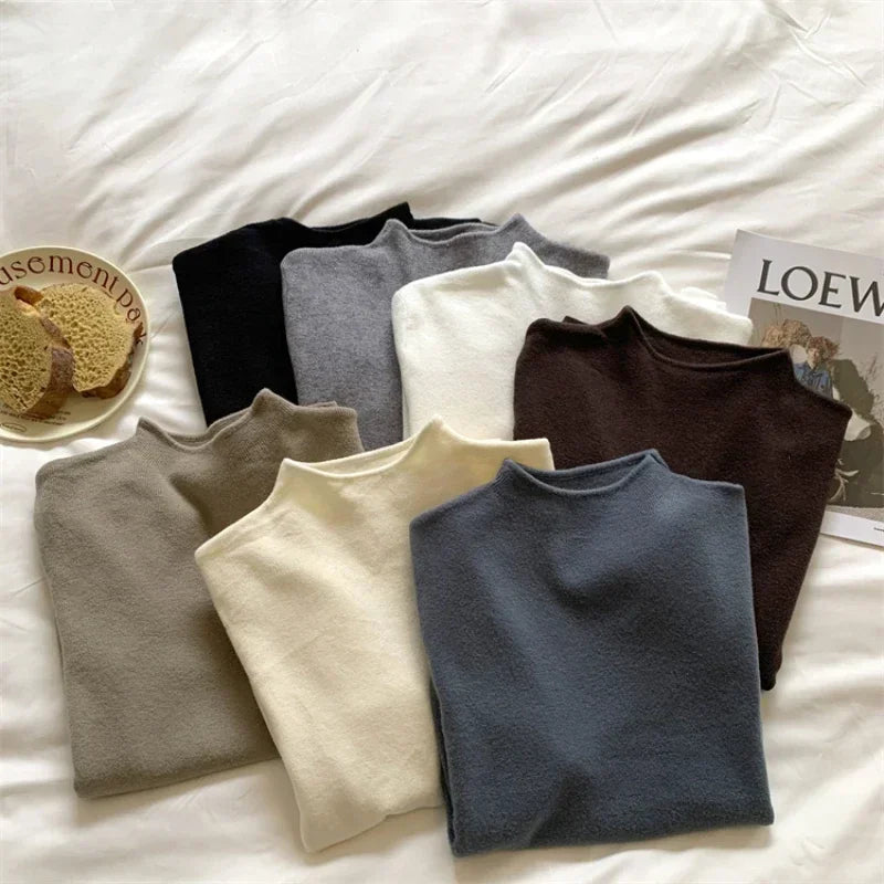 2025 Women Turtleneck Knitted Pullovers Solid Sweater Harajuku Korean Soft Warm Knitwear Autumn Winter Fashion Slim Jumpers Tops.