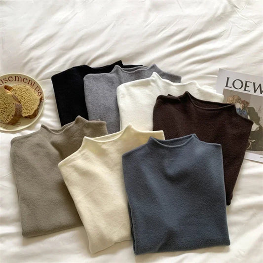 2025 Women Turtleneck Knitted Pullovers Solid Sweater Harajuku Korean Soft Warm Knitwear Autumn Winter Fashion Slim Jumpers Tops.