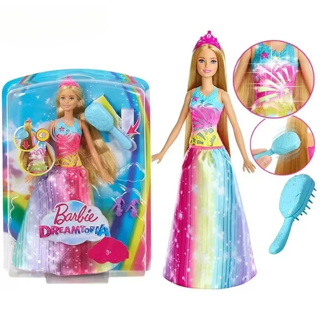 Original Barbie Doll Dreamtopia Magic Mermaid Dolls for Girls Rainbow Hair Fantasy Color Feature Kids Toy Bjd Butterfly Princess.