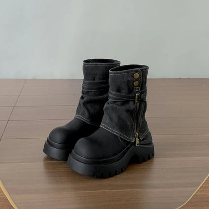 Winter Punk Style Women Ankle Boots Fashion Belt Buckle Shoes Ladies Concise Chunky Platform Heel Short Booties Zapatos De Mujer