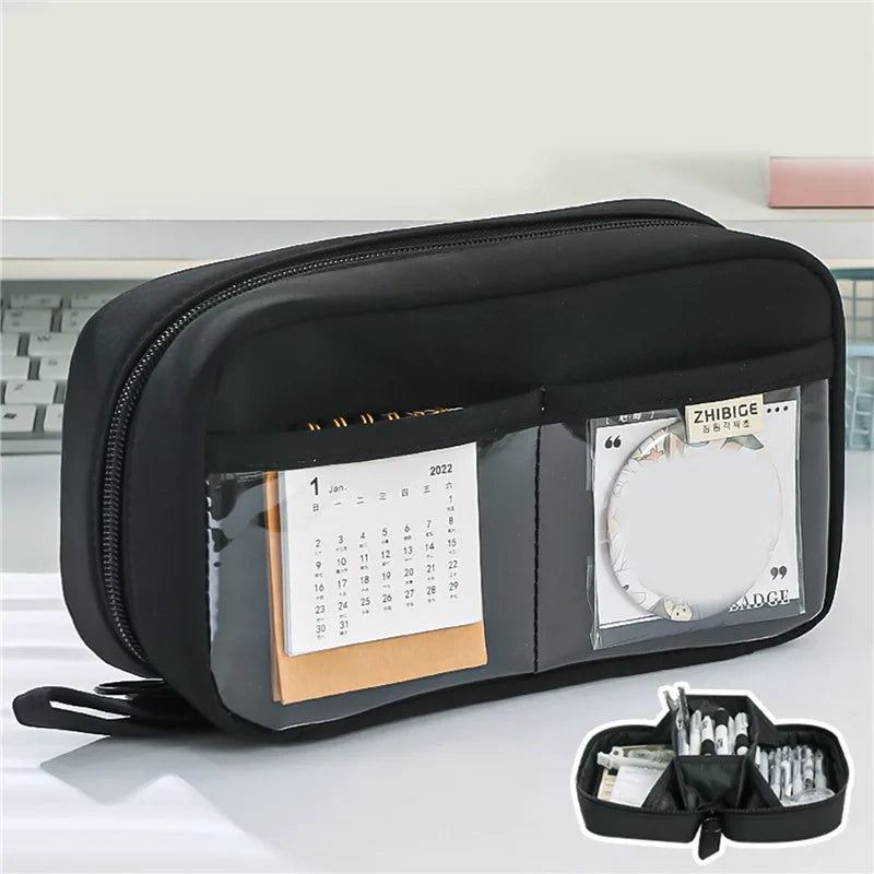 Stift-Aufbewahrungstasche, Federmäppchen, 2-lagig, große Kapazität, Kosmetik, hochwertiges Lernzubehör, einfache Schreibwarenboxen für Studenten