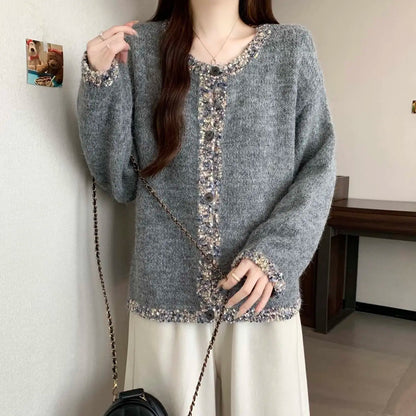 Pailletten-Strickjacke für Damen, Herbst und Winter, lockeres Schlankheitsoberteil