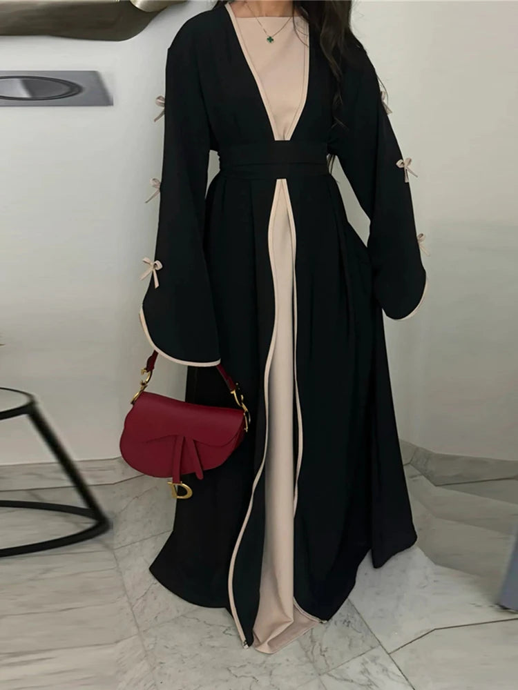 Ramadan Eid Open Butterfly Bow Kimono Abaya Damen Dubai Luxury Islam Muslim Modest Dress Women Kebaya Kaftan Robe Femme Musulman.