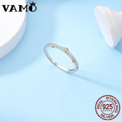 VAMO Original 925 Sterling Silver Woman Rings Gold Star Stone Rings Sparkling Wedding Rings Girls Jewelry Anniversary.