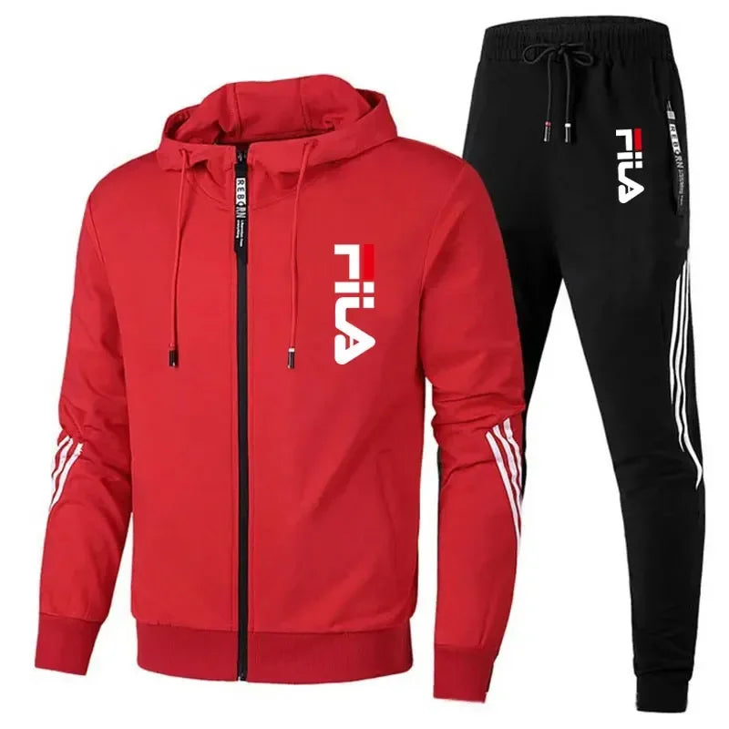 Frühling/Herbst Outdoor-Reißverschlussjacke + Sporthose Jogging-Set; Lässiges zweiteiliges Basketball- und Fitness-Set; High-End-Modisch.