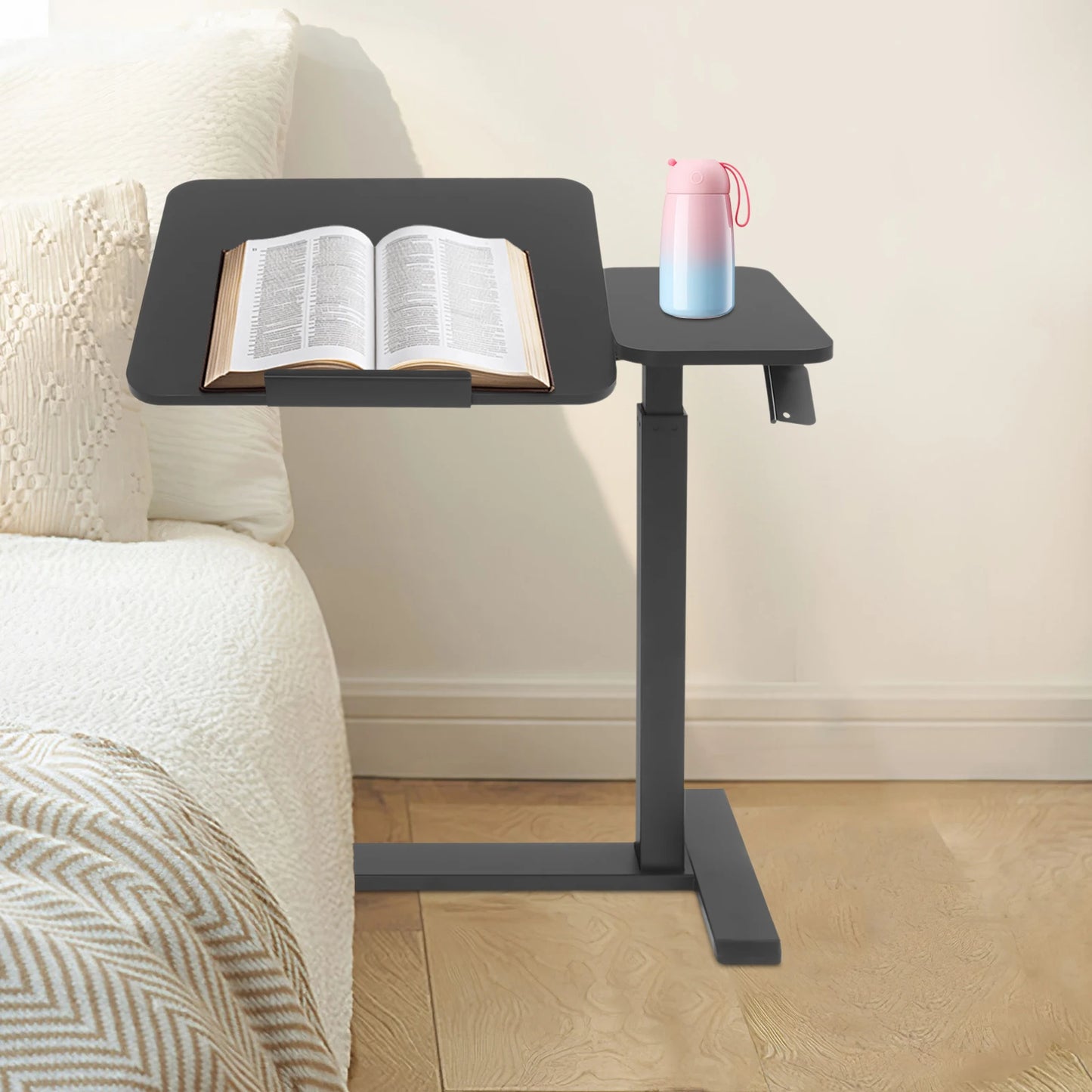 Mobiler Stehschreibtisch mit Tablettplatte, höhenverstellbar, 26–41 Zoll, drehbar, 40 kg belastbar, versteckte Räder für Home-Office-Laptops