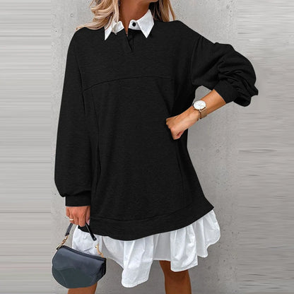 Plus Größe 5XL VONDA Frauen Hoodies Sweatshirts Mode Patchwork Kausalen Revers Kragen Gefälschte Zwei Stück Sweatshirts Lose Lange Jumper.