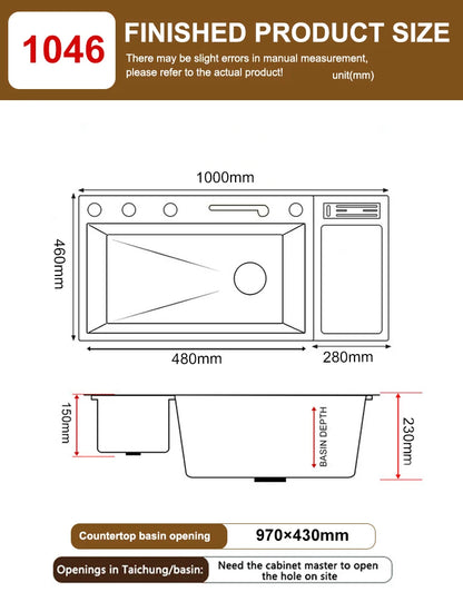 Waterfall Stainless Steel Kitchen Sink Intelligent Digital Display Faucet Large Single Slot Dishwash Bowl Wash Vegetables Basin