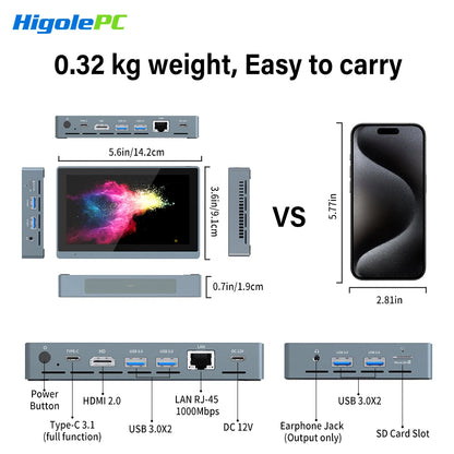 Higole Gole 2 Pro 5.5'' Intel N5095 Mini PC Windows 11 WiFi5 BT5.0  8/16GB 256GB Touch Screen 4K Desktop Computer Windows Tablet.