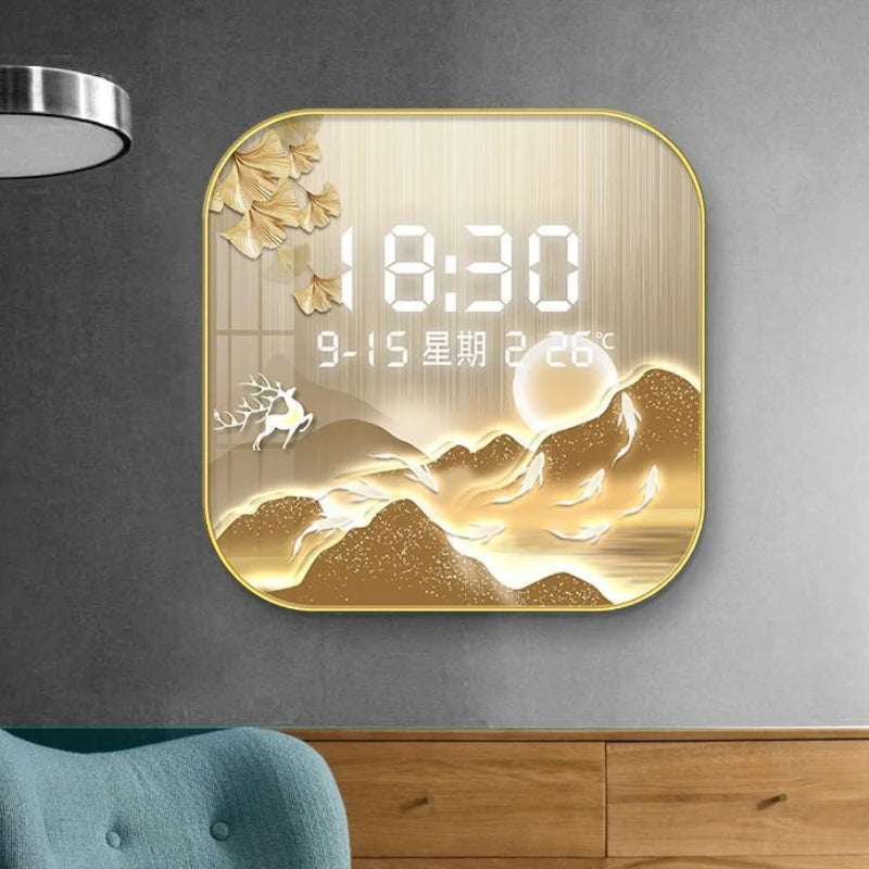 Wanduhr Digital anzeige stille Temperatur Uhr Quadrat Wohnzimmer Home Schlafzimmer Esszimmer Wandmalerei