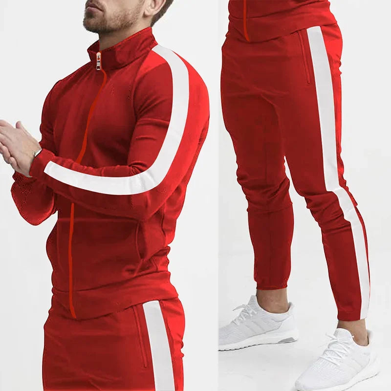 2025 Europe and the United States Spring and Autumn Outdoor New Leisure Men's Sports Suit Color Contrast Outdoor Men's 2 Pieces.