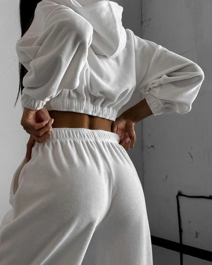 Fall Winter Women's Fashion Hooded Stand Collar Sweatshirt Set Casual Loose Fit Two Piece Streetwear Lounge Gym Ourdoor Outfit