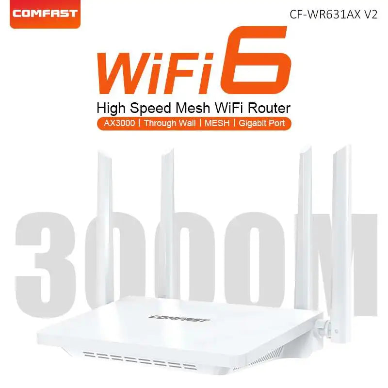 Comfast AX3000 WiFi6 Mesh System Wireless Router 5*5 dBi Antennas Wifi6 Mesh WiFi Router Easy Mesh/Andlink Gigabit Network Ports