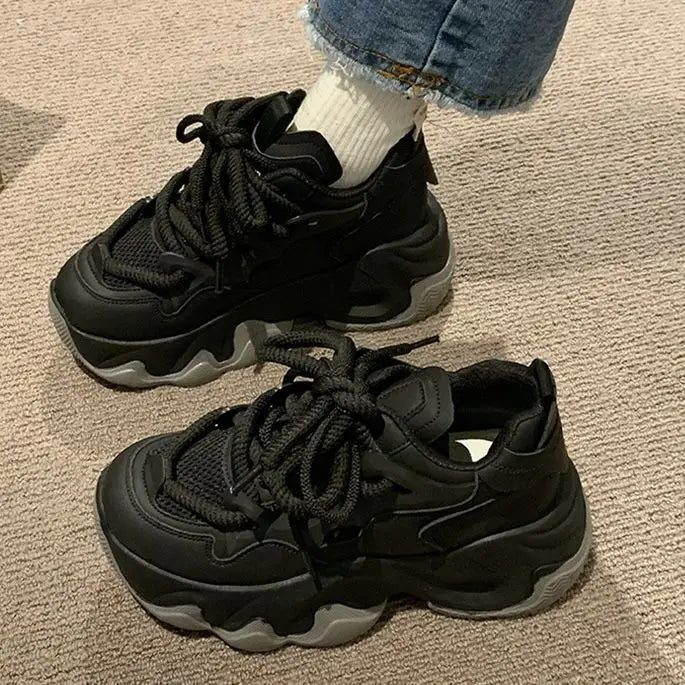 Women Chunky Platform Sneakers Women Autumn Fashion Breathable Mesh Sport Casual Sneakers Female Thick Bottom Vulcanized Shoes.