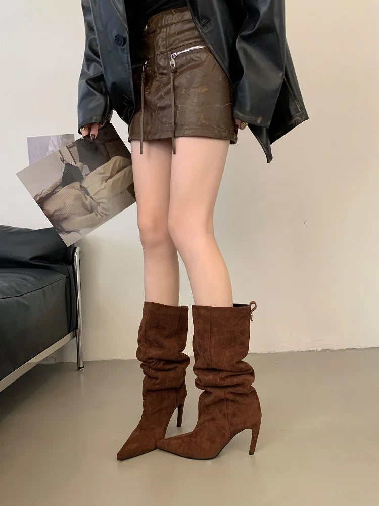 Eilyken Winter Street Style Pointed Toe Knee-High Women Boots Thin Heels Shoes Female Punk Vintage Long Booties Zapatos De Muje.