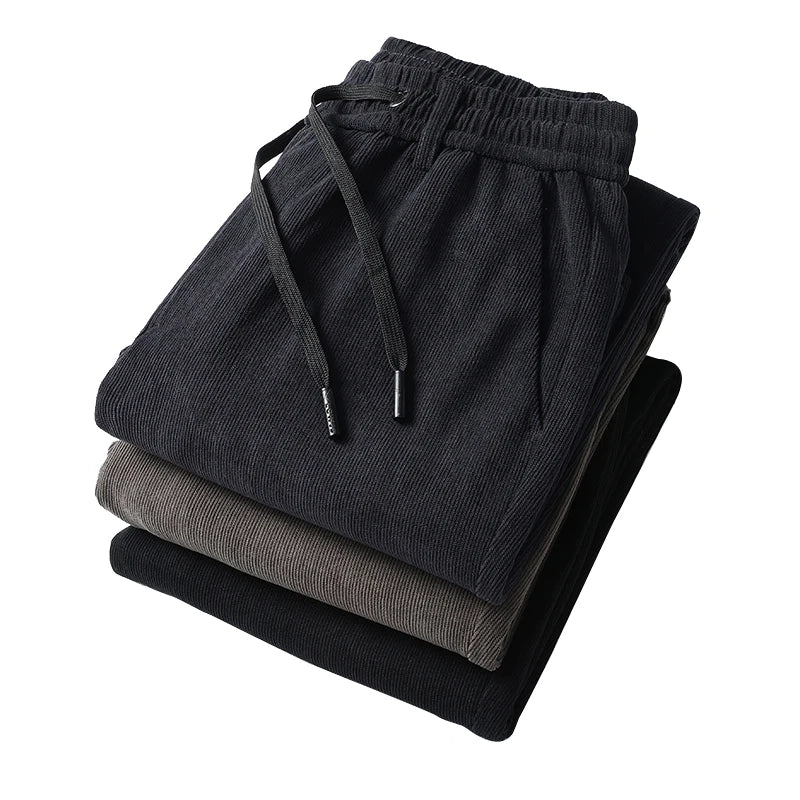 Men's Casual Pants Elastic Waist Sweatpants Autumn Winter Clothes Drawstring Trousers Male Corduroy Warm Large Size Pants.
