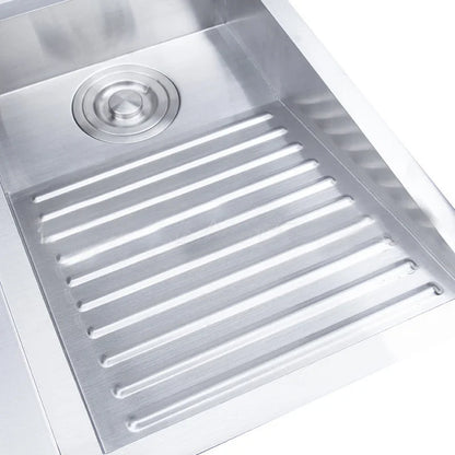 304 Stainless Steel Manual Kitchen Sink Single Bowl Above Counter Or Undermount Set WitWashboard Dispensor Dainer 60x48cm