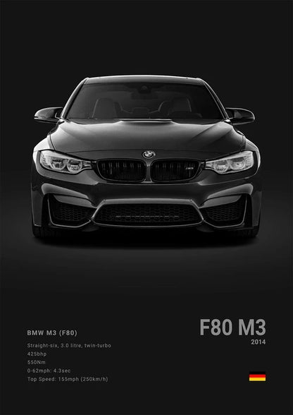 Black Background Sports Cars Poster and Prints F87 M3 M4 G90 E46 Luxury Car Canvas Painting Wall Art Pictures Room Office.