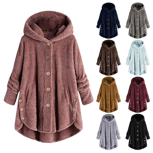 Herbst Wintermantel Frauen warme Teddybär Mantel Woll jacke weibliche Plüsch mantel Kapuzen jacke neue Damen mäntel einfarbige Jacke