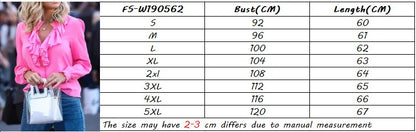 New Spring and Autumn Women's Chiffon Shirt Wood Ears V-neck White Top Buttons Green Office Fashion Versatile Blouses for Female.