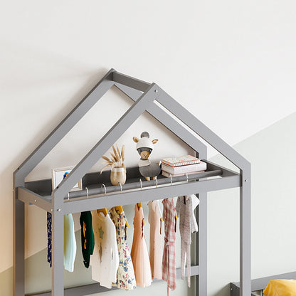 Kinderbett 90x200 mit Stauraum und Lattenrost,Holzbett mit Vollschutzgitter und Türen,ohne Matratz