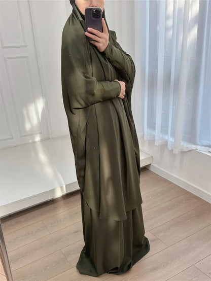 16 Colors 2 Pcs Set Ramadan Eid Modest Abaya Women Muslim Dress Hijab Suit Kaftan Robe Femme Musulmane Islam Caftan Kebaya Sets.