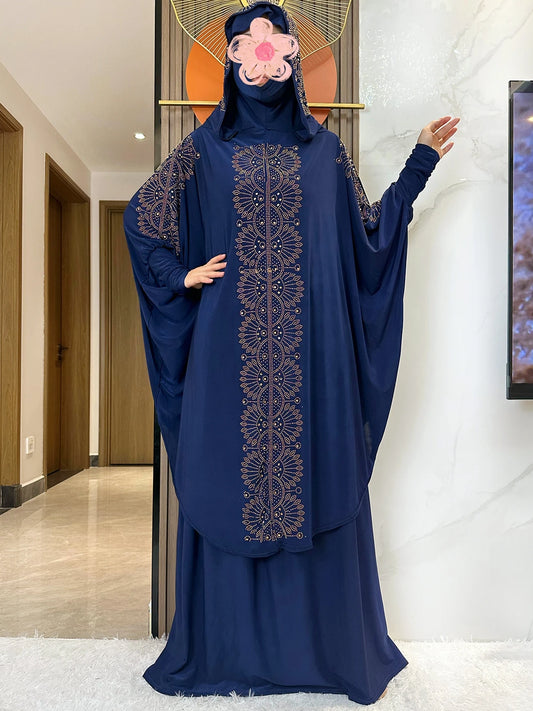 New Two Piece Set Solid Jilbab Prayer Muslim Abaya Set Women Prayer Garment Dress Hijab Long Khimar Skirt Sets Islamic Ramadan.