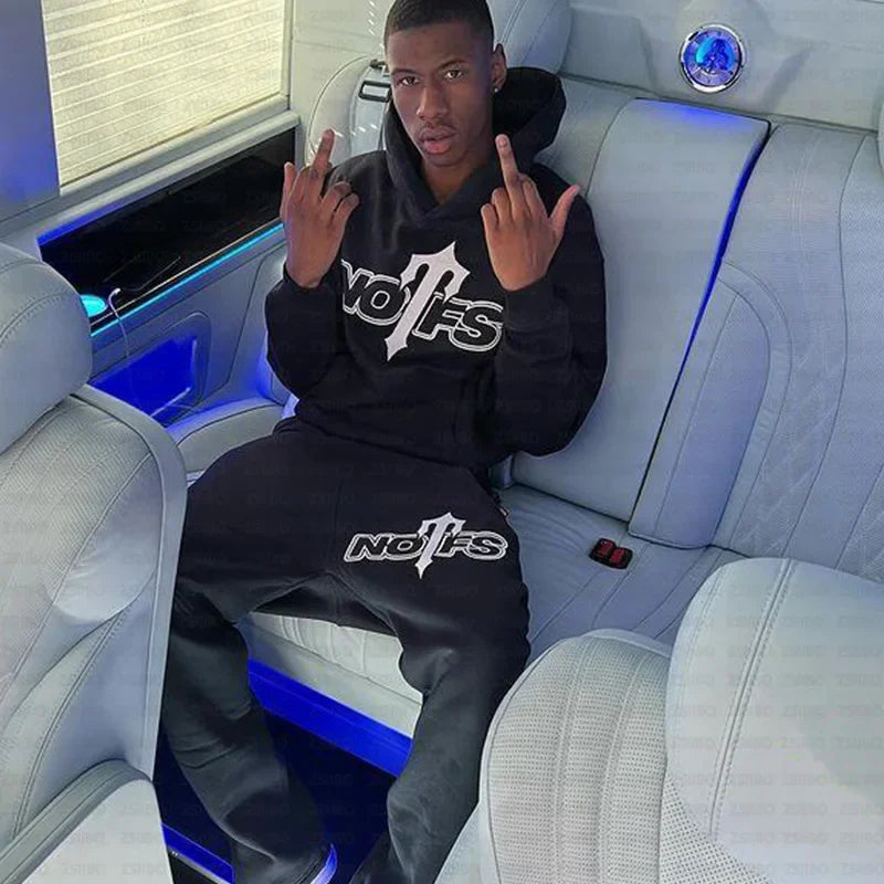 Streetwear Sportswear Set NOFS Printed Loose Hoodie Sweatshirt Men Women Casual Pants Autumn Winter Fashion Outfit.