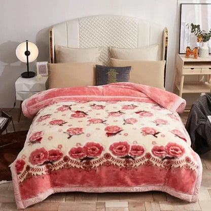 Flannel Blanket Double-deck Washable Quilt Siesta Keep Warm Double Person Thick Winter Soft Comfortable Plush Bed Sheet.