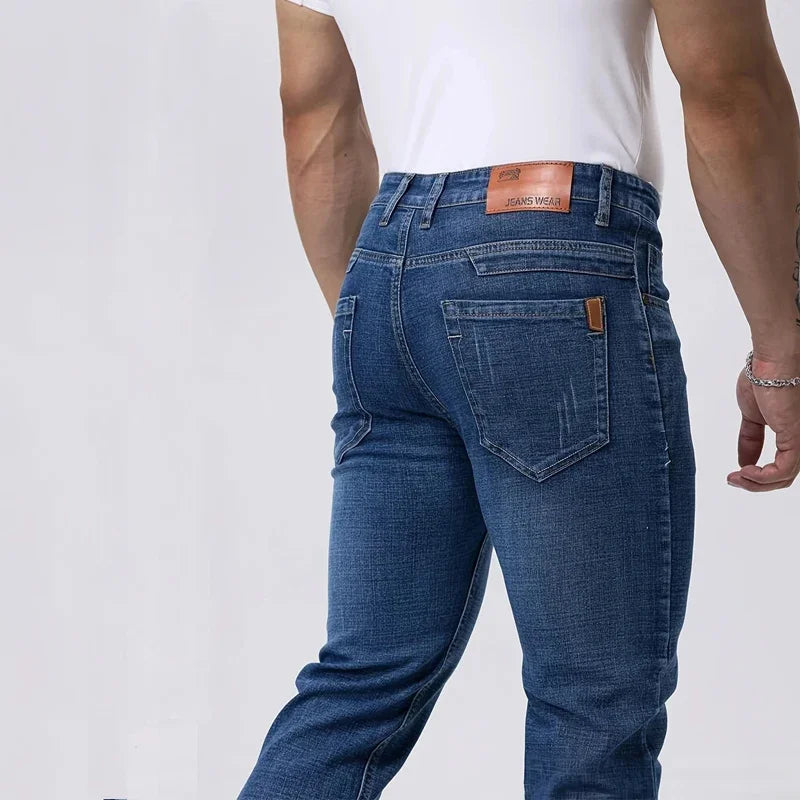 Spring Autumn Business Men Jeans Casual Straight Stretch Fashion Classic Black Sky Blue Grey Work Denim Trousers Brand Clothing.