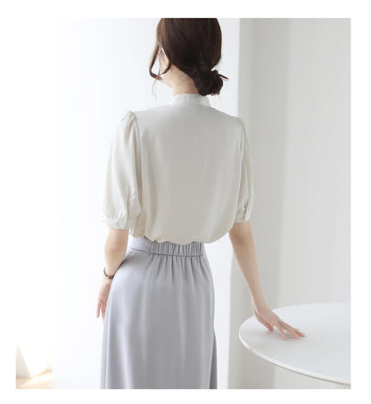 2025 Fashion Summer Short Sleeve V-Neck Women Blouse White Blouse Shirt Women Tops Blouses Shirts Blusas De Mujer Camisas P856.