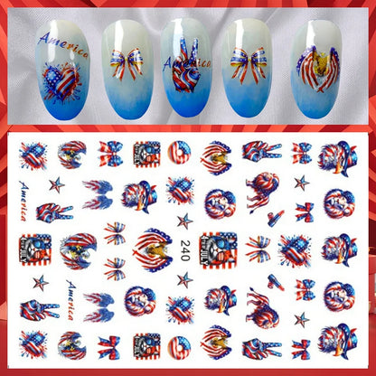 8Pcs/Set 3D USA Independence Day Nail Stickers America Flags Design Self-Adhesive Nail Art Decals DIY Manicure Decor Sliders &#.